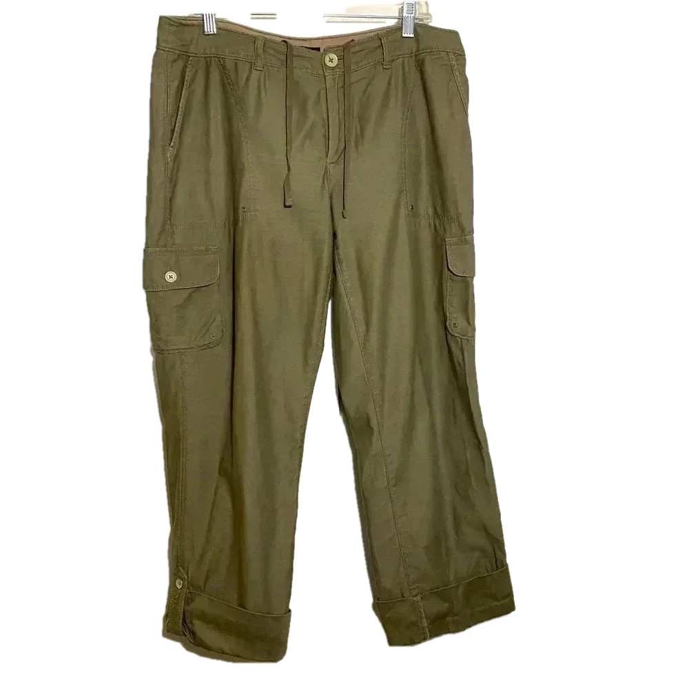 EDDIE BAUER women’s outdoor sage green pocket drawstring cargo cotton pants S-10